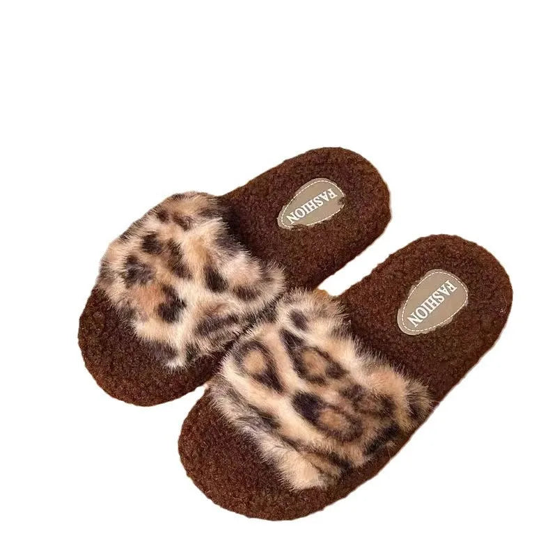 2025 Leopard Print Indoor/Outdoor plush for Slippers for Women Cute Non-Slip Household for Slippers Women's New Autumn Winter
