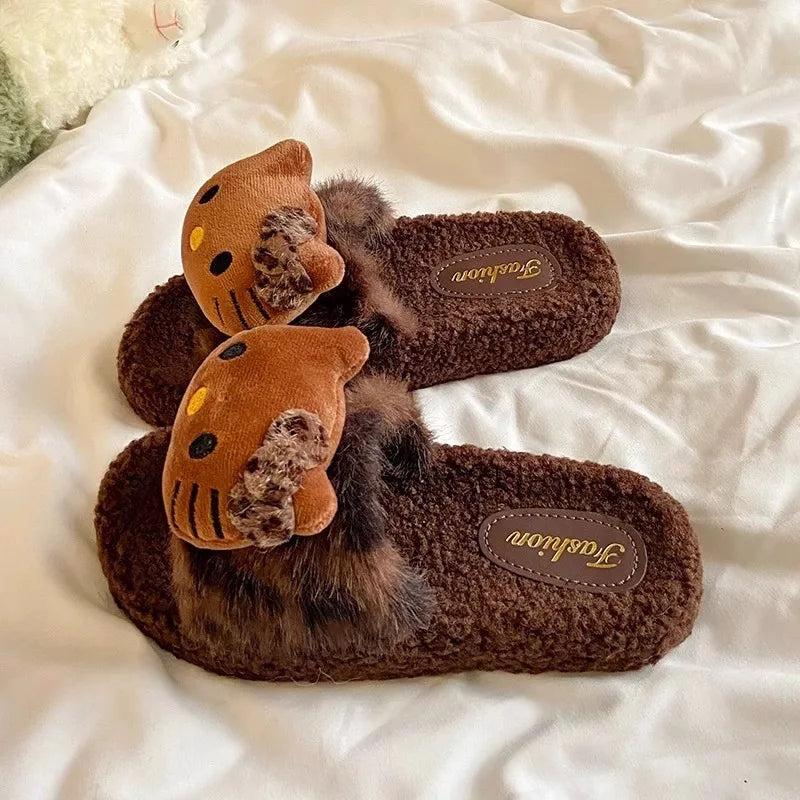 2025 Leopard Print Indoor/Outdoor plush for Slippers for Women Cute Non-Slip Household for Slippers Women's New Autumn Winter