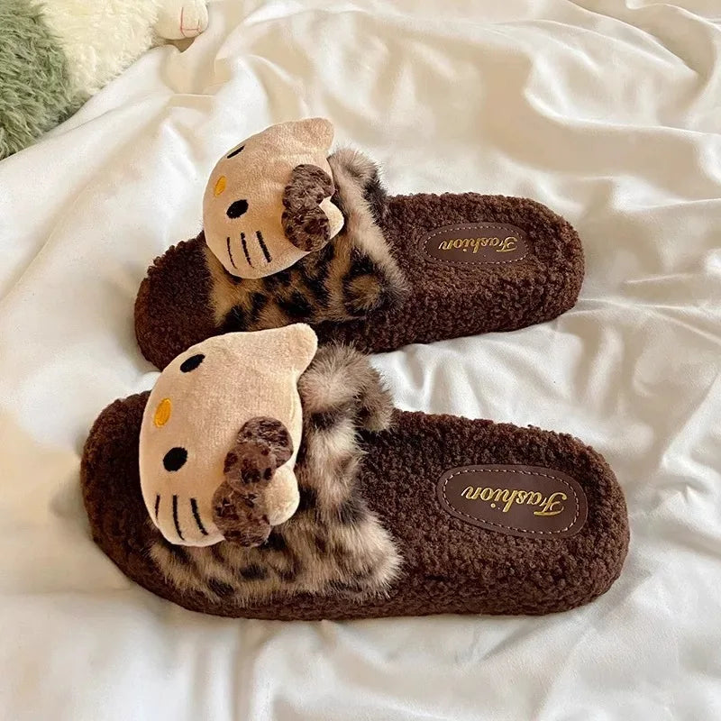 2025 Leopard Print Indoor/Outdoor plush for Slippers for Women Cute Non-Slip Household for Slippers Women's New Autumn Winter