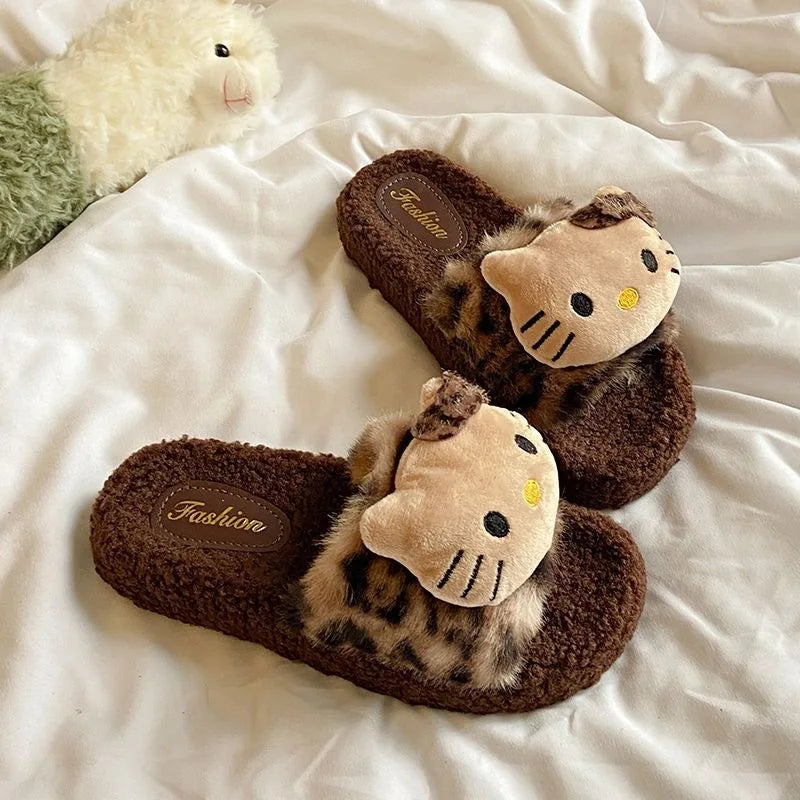 2025 Leopard Print Indoor/Outdoor plush for Slippers for Women Cute Non-Slip Household for Slippers Women's New Autumn Winter