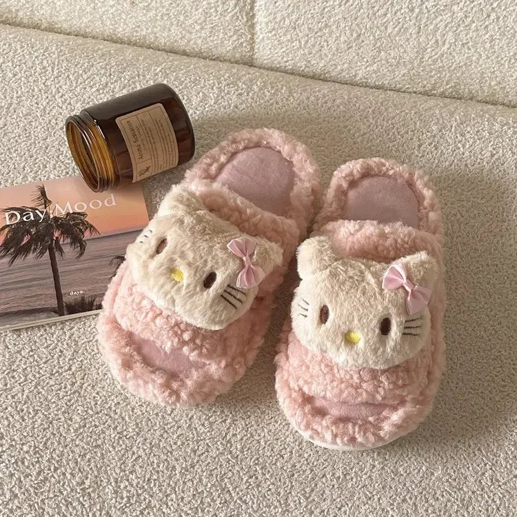 Cute Cartoon Slippers for Women Winter Warm Soft Bottom Indoor House Plush Slippers Couples Non-Slip Flat Heel Home Cotton Shoes