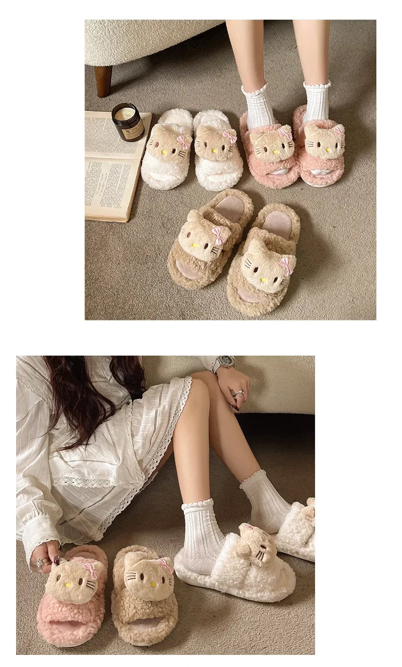 Cute Cartoon Slippers for Women Winter Warm Soft Bottom Indoor House Plush Slippers Couples Non-Slip Flat Heel Home Cotton Shoes