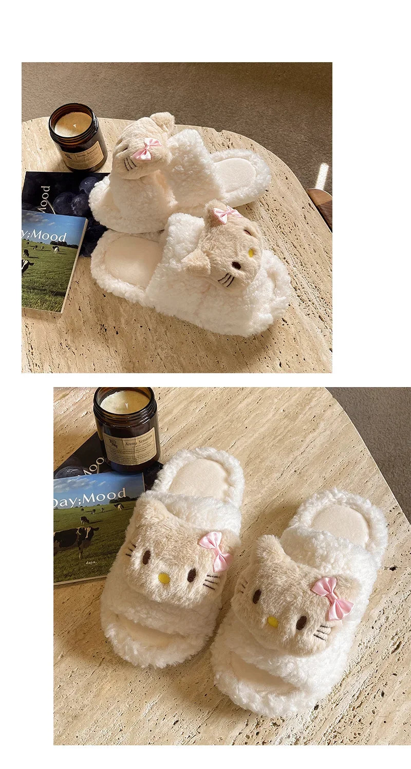 Cute Cartoon Slippers for Women Winter Warm Soft Bottom Indoor House Plush Slippers Couples Non-Slip Flat Heel Home Cotton Shoes