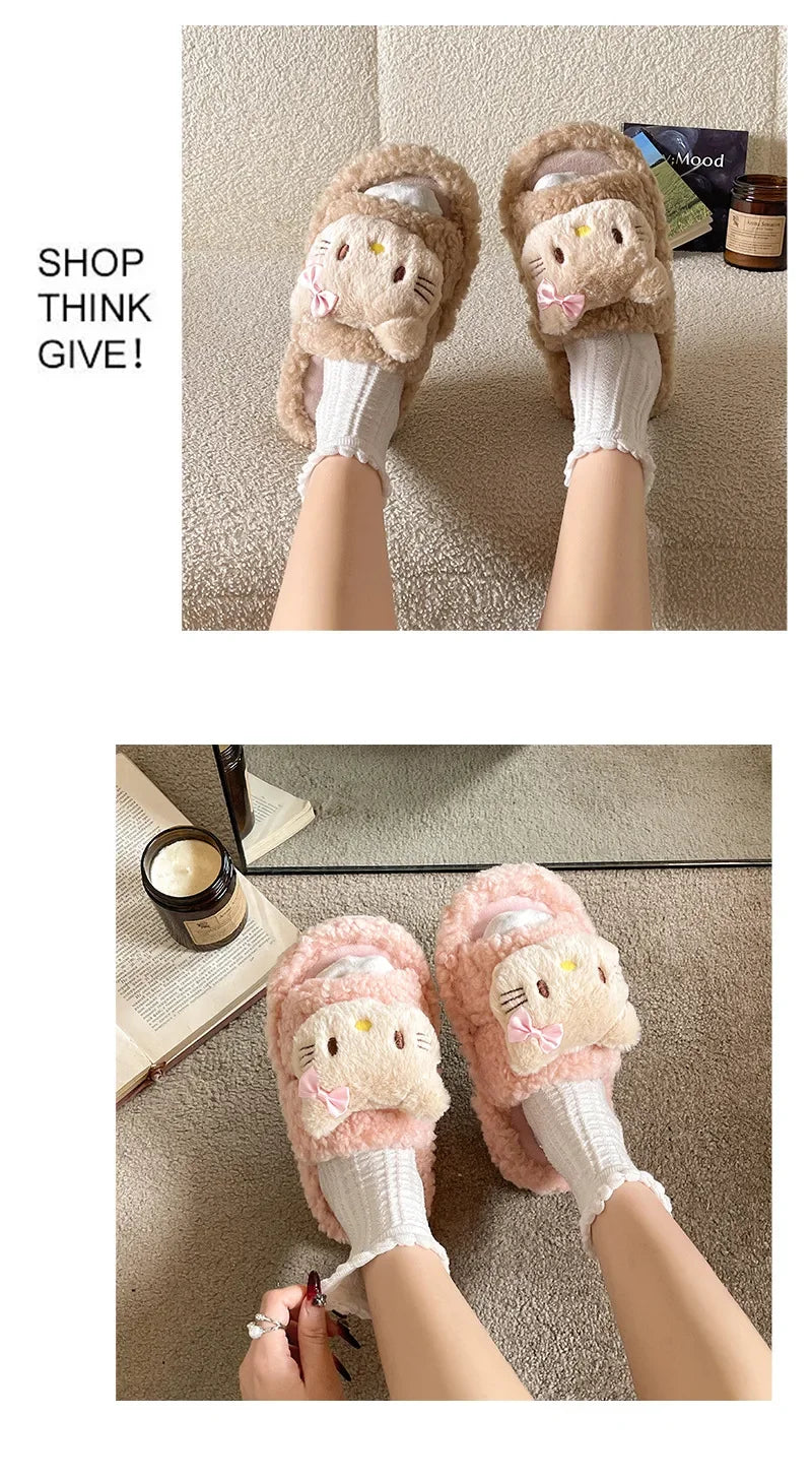 Cute Cartoon Slippers for Women Winter Warm Soft Bottom Indoor House Plush Slippers Couples Non-Slip Flat Heel Home Cotton Shoes