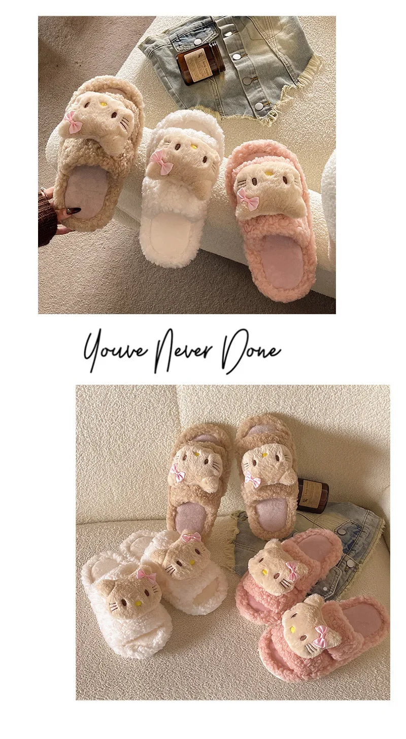 Cute Cartoon Slippers for Women Winter Warm Soft Bottom Indoor House Plush Slippers Couples Non-Slip Flat Heel Home Cotton Shoes