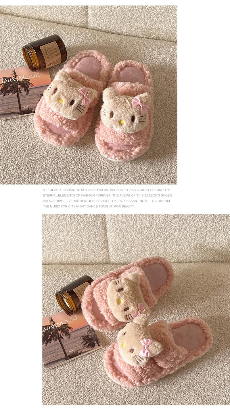 Cute Cartoon Slippers for Women Winter Warm Soft Bottom Indoor House Plush Slippers Couples Non-Slip Flat Heel Home Cotton Shoes