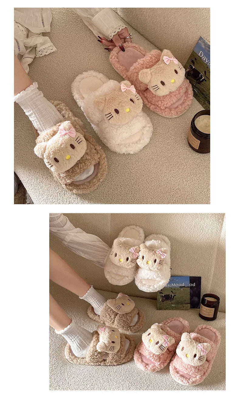 Cute Cartoon Slippers for Women Winter Warm Soft Bottom Indoor House Plush Slippers Couples Non-Slip Flat Heel Home Cotton Shoes