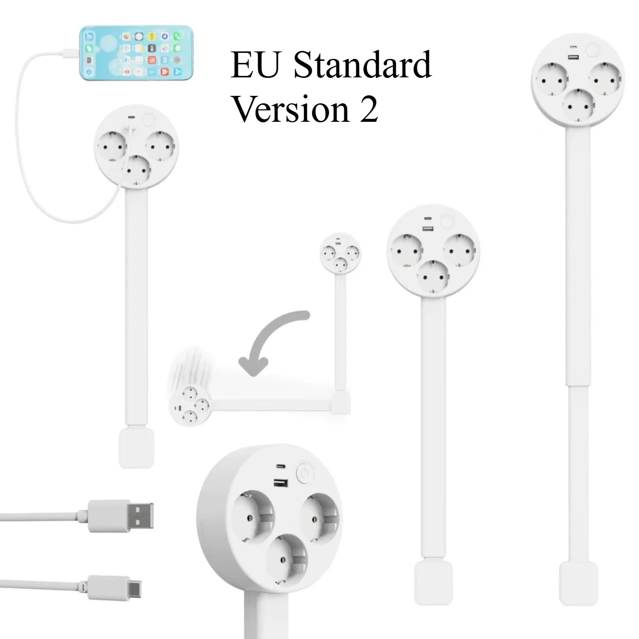 New Rotates Electrical Outlet Extender Adjustable Length White Power Outlets Extender Power Socket Expander for NightStand