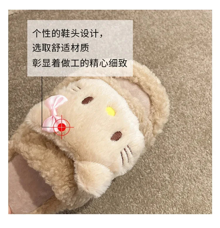 Cute Cartoon Slippers for Women Winter Warm Soft Bottom Indoor House Plush Slippers Couples Non-Slip Flat Heel Home Cotton Shoes