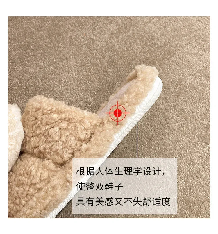 Cute Cartoon Slippers for Women Winter Warm Soft Bottom Indoor House Plush Slippers Couples Non-Slip Flat Heel Home Cotton Shoes