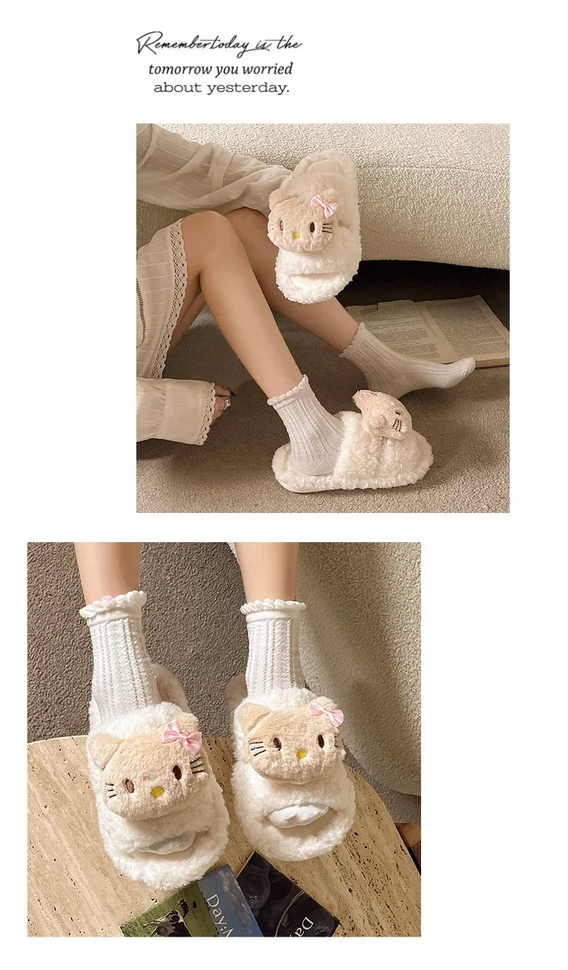 Cute Cartoon Slippers for Women Winter Warm Soft Bottom Indoor House Plush Slippers Couples Non-Slip Flat Heel Home Cotton Shoes