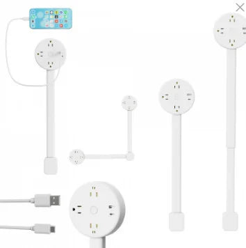 New Rotates Electrical Outlet Extender Adjustable Length White Power Outlets Extender Power Socket Expander for NightStand