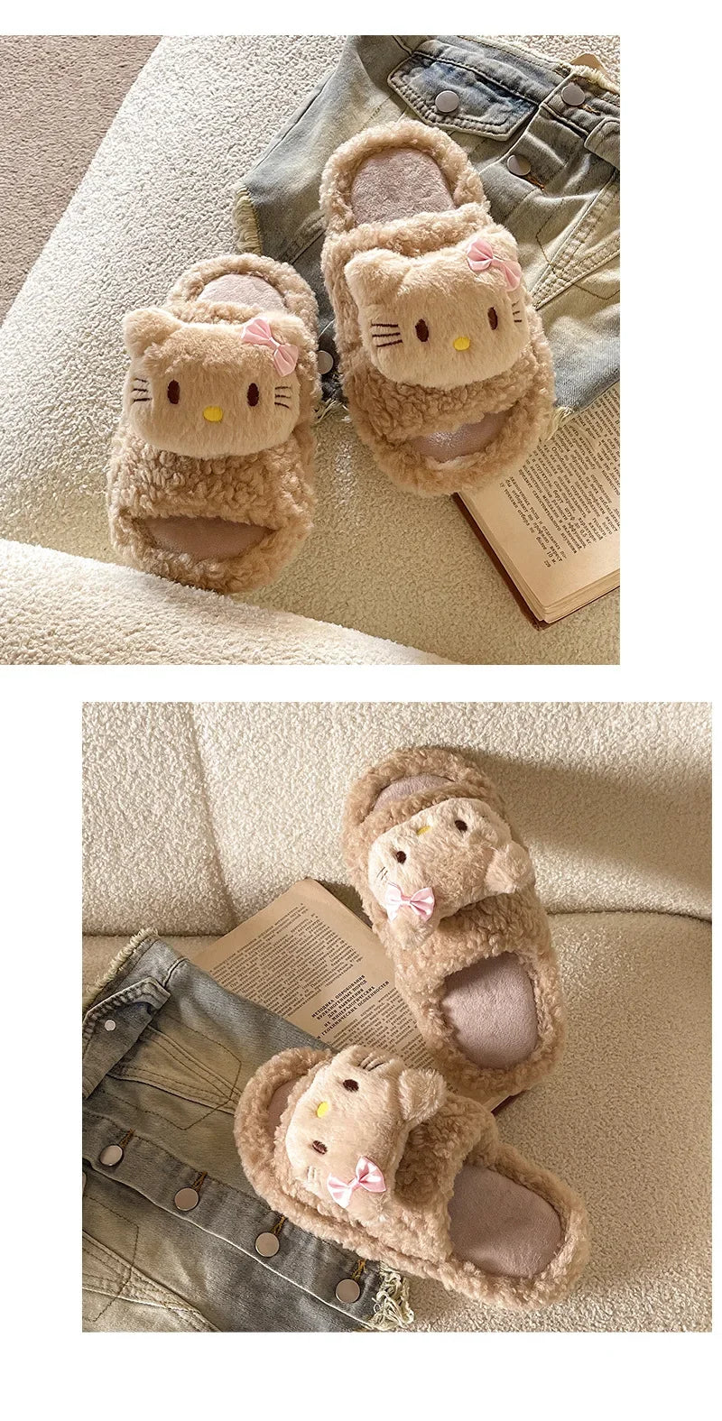 Cute Cartoon Slippers for Women Winter Warm Soft Bottom Indoor House Plush Slippers Couples Non-Slip Flat Heel Home Cotton Shoes