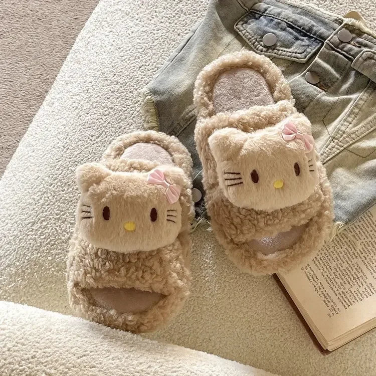 Cute Cartoon Slippers for Women Winter Warm Soft Bottom Indoor House Plush Slippers Couples Non-Slip Flat Heel Home Cotton Shoes