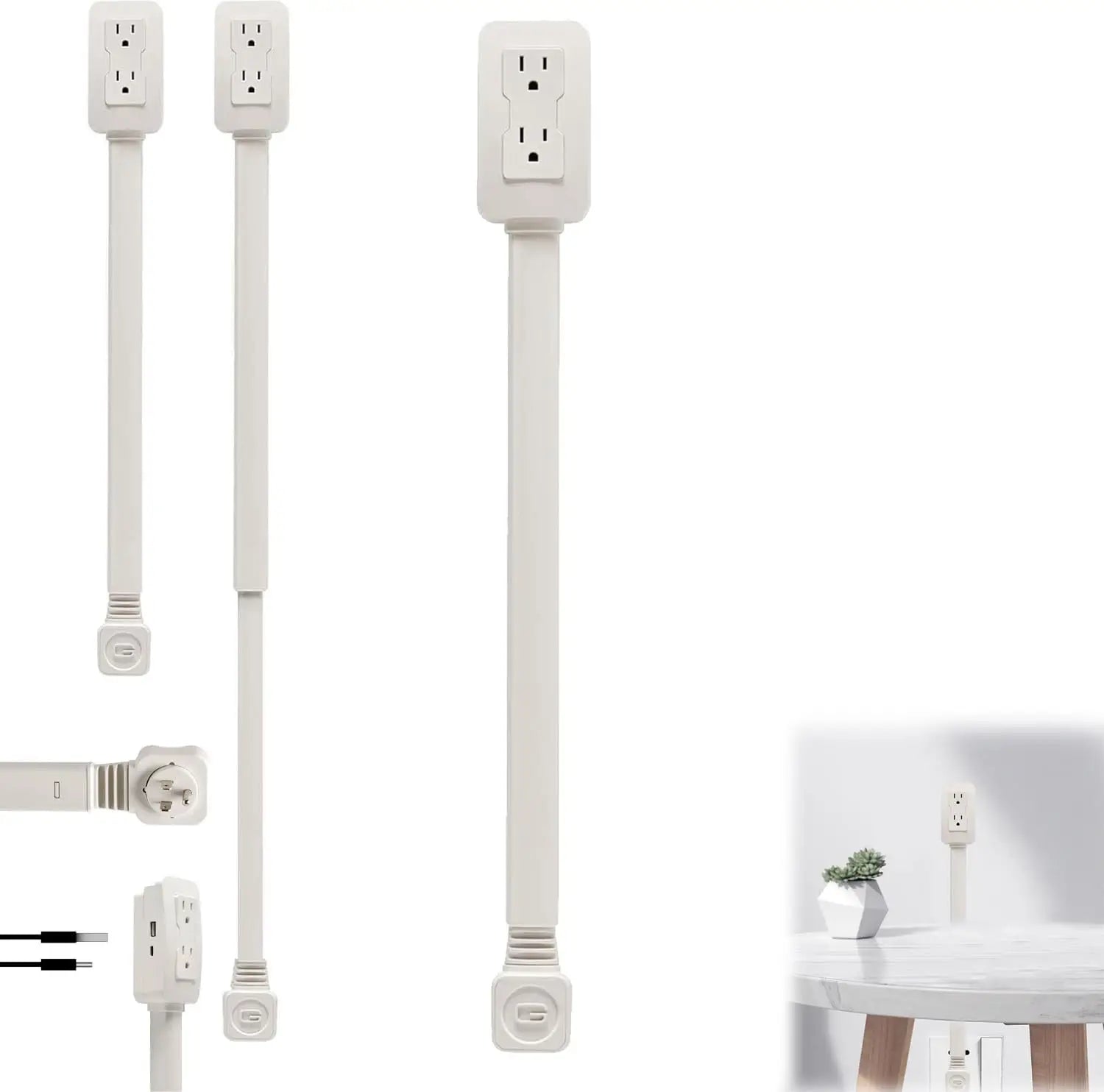 New Rotates Electrical Outlet Extender Adjustable Length White Power Outlets Extender Power Socket Expander for NightStand