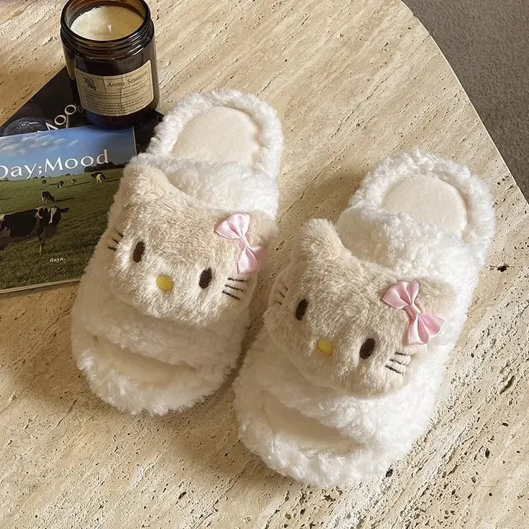 Cute Cartoon Slippers for Women Winter Warm Soft Bottom Indoor House Plush Slippers Couples Non-Slip Flat Heel Home Cotton Shoes