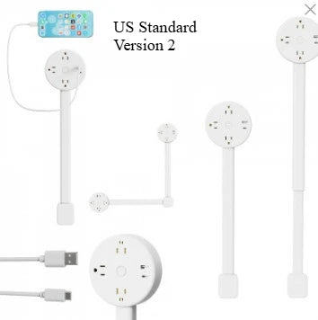 New Rotates Electrical Outlet Extender Adjustable Length White Power Outlets Extender Power Socket Expander for NightStand