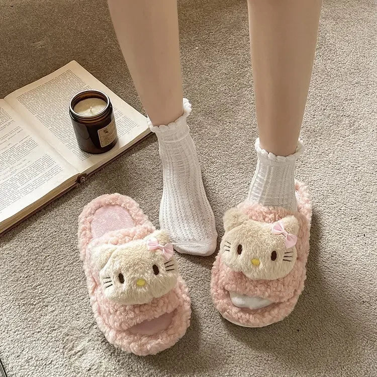 Cute Cartoon Slippers for Women Winter Warm Soft Bottom Indoor House Plush Slippers Couples Non-Slip Flat Heel Home Cotton Shoes