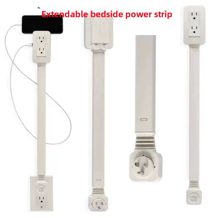 New Rotates Electrical Outlet Extender Adjustable Length White Power Outlets Extender Power Socket Expander for NightStand