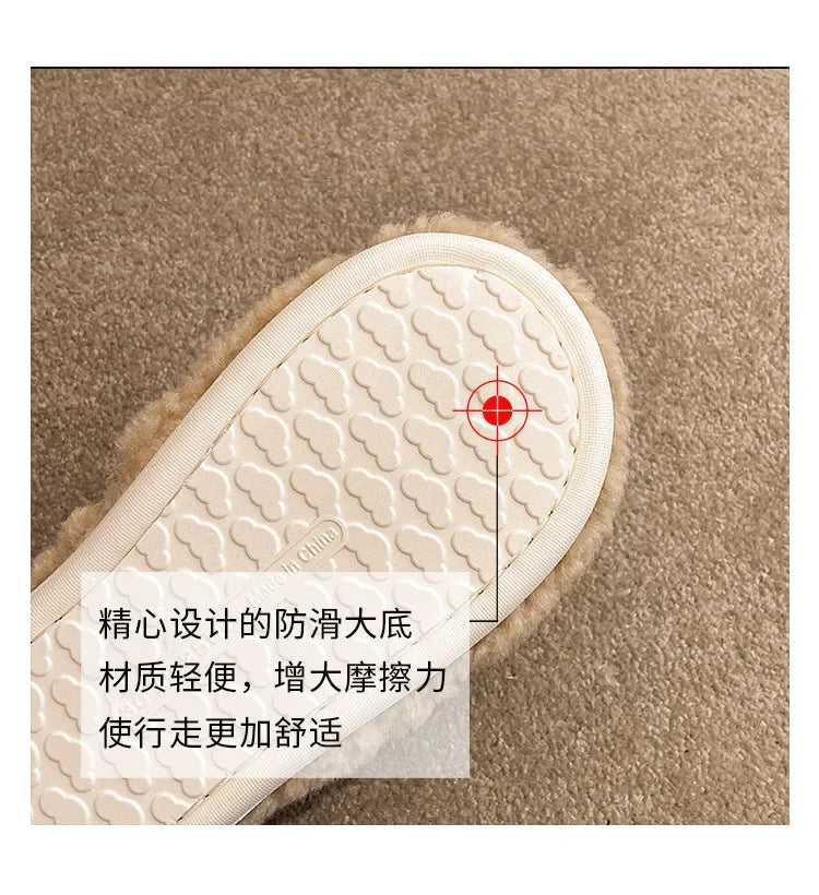 Cute Cartoon Slippers for Women Winter Warm Soft Bottom Indoor House Plush Slippers Couples Non-Slip Flat Heel Home Cotton Shoes