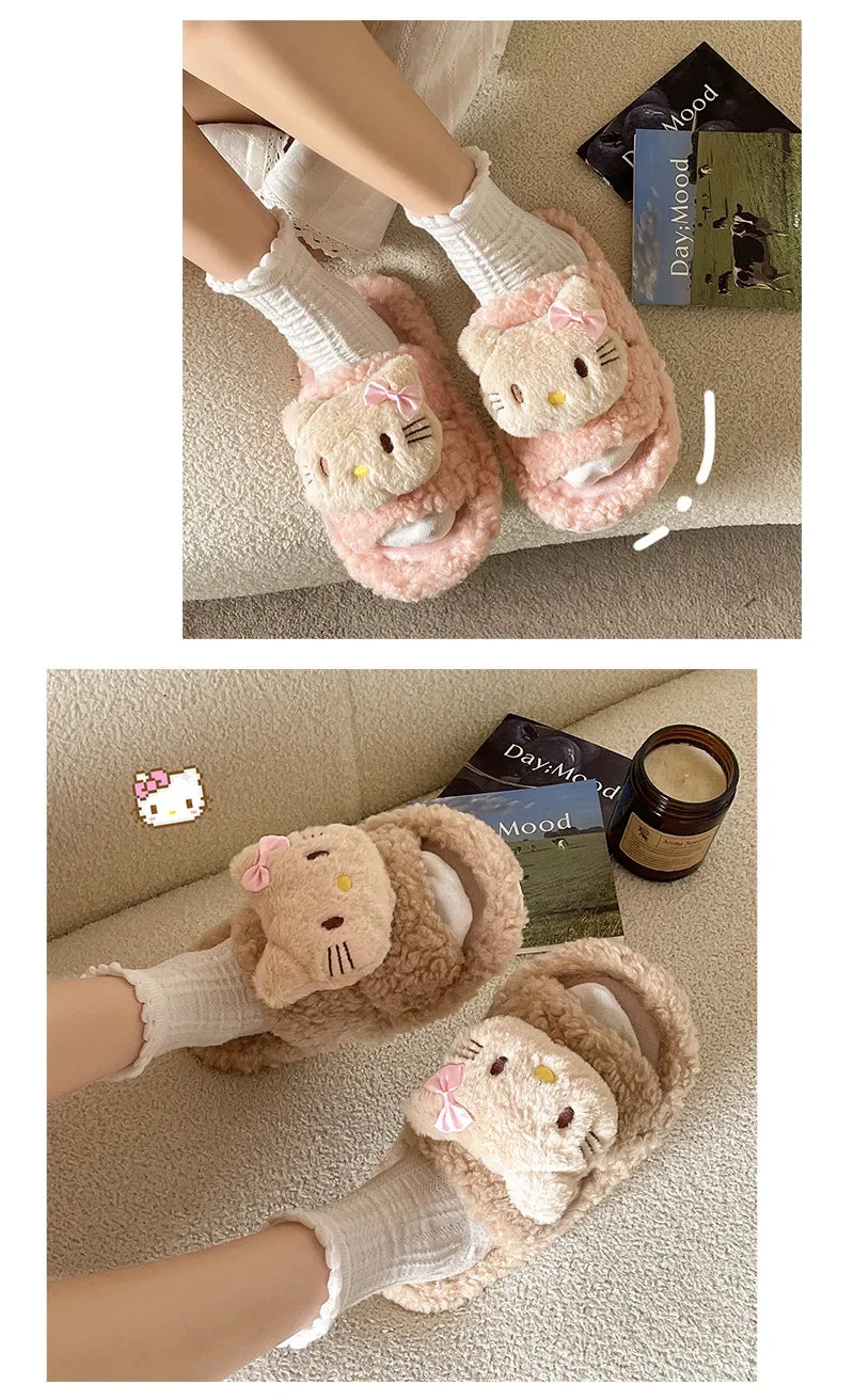 Cute Cartoon Slippers for Women Winter Warm Soft Bottom Indoor House Plush Slippers Couples Non-Slip Flat Heel Home Cotton Shoes