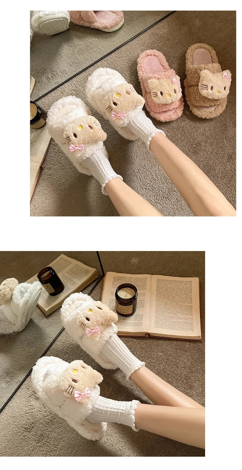 Cute Cartoon Slippers for Women Winter Warm Soft Bottom Indoor House Plush Slippers Couples Non-Slip Flat Heel Home Cotton Shoes