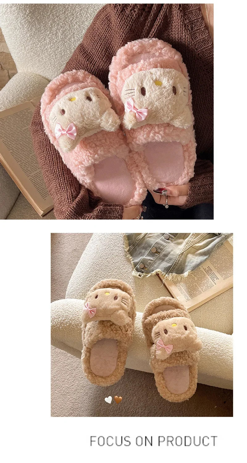 Cute Cartoon Slippers for Women Winter Warm Soft Bottom Indoor House Plush Slippers Couples Non-Slip Flat Heel Home Cotton Shoes