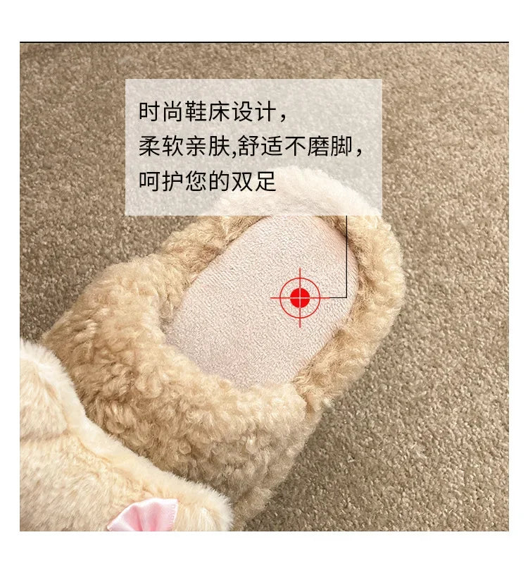 Cute Cartoon Slippers for Women Winter Warm Soft Bottom Indoor House Plush Slippers Couples Non-Slip Flat Heel Home Cotton Shoes